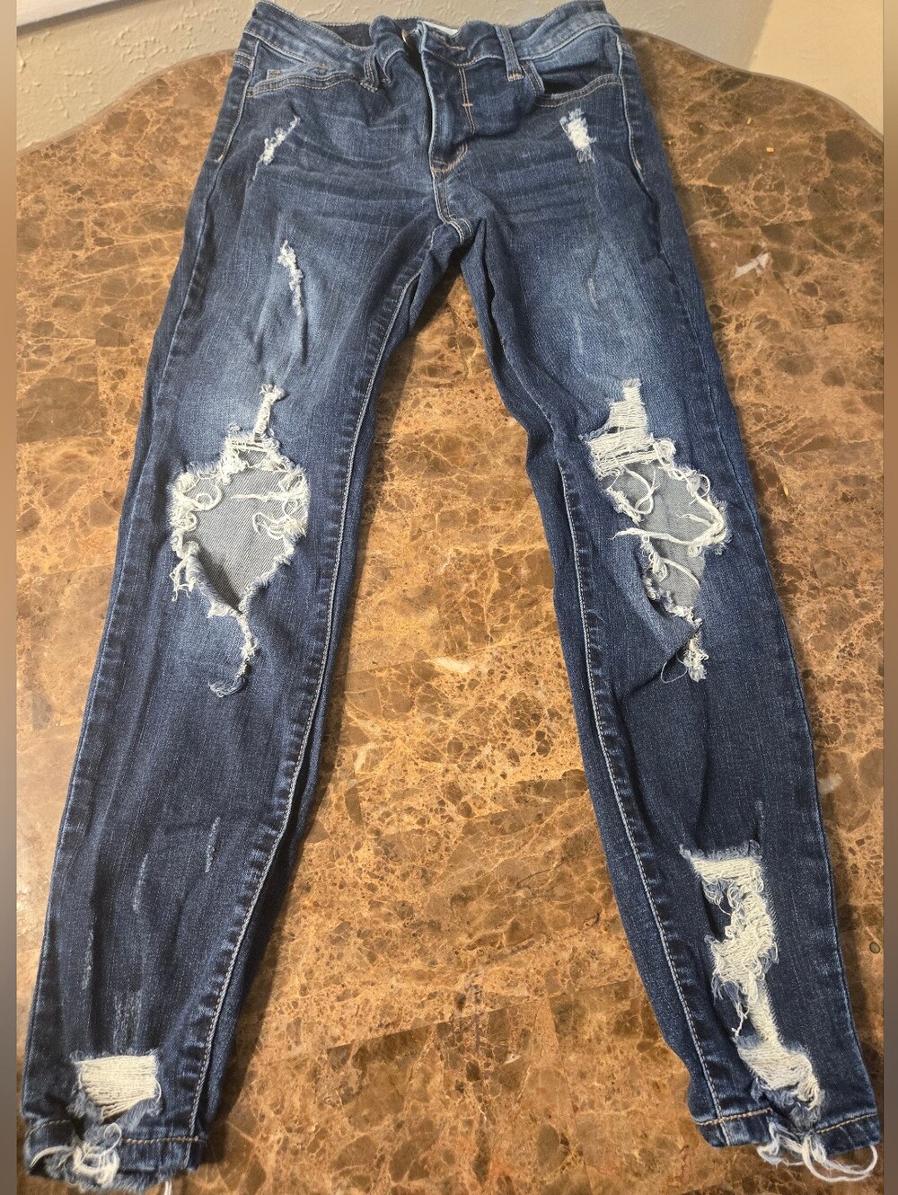 Cello Women's Distressed Dark Blue Skinny Jeans